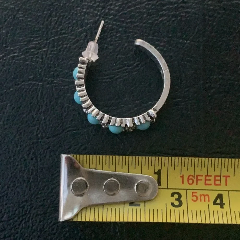 Men’s Sterling Silver Hoop Earrings with Faux Turquoise Cabochons